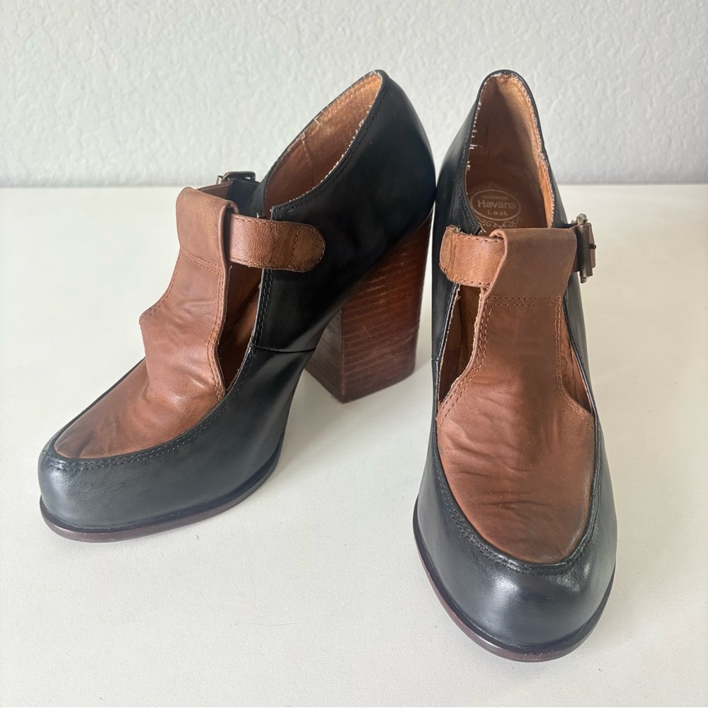Jeffrey Campbell Havana Black Brown Leather High Block Heels Shoes Womens Size 8